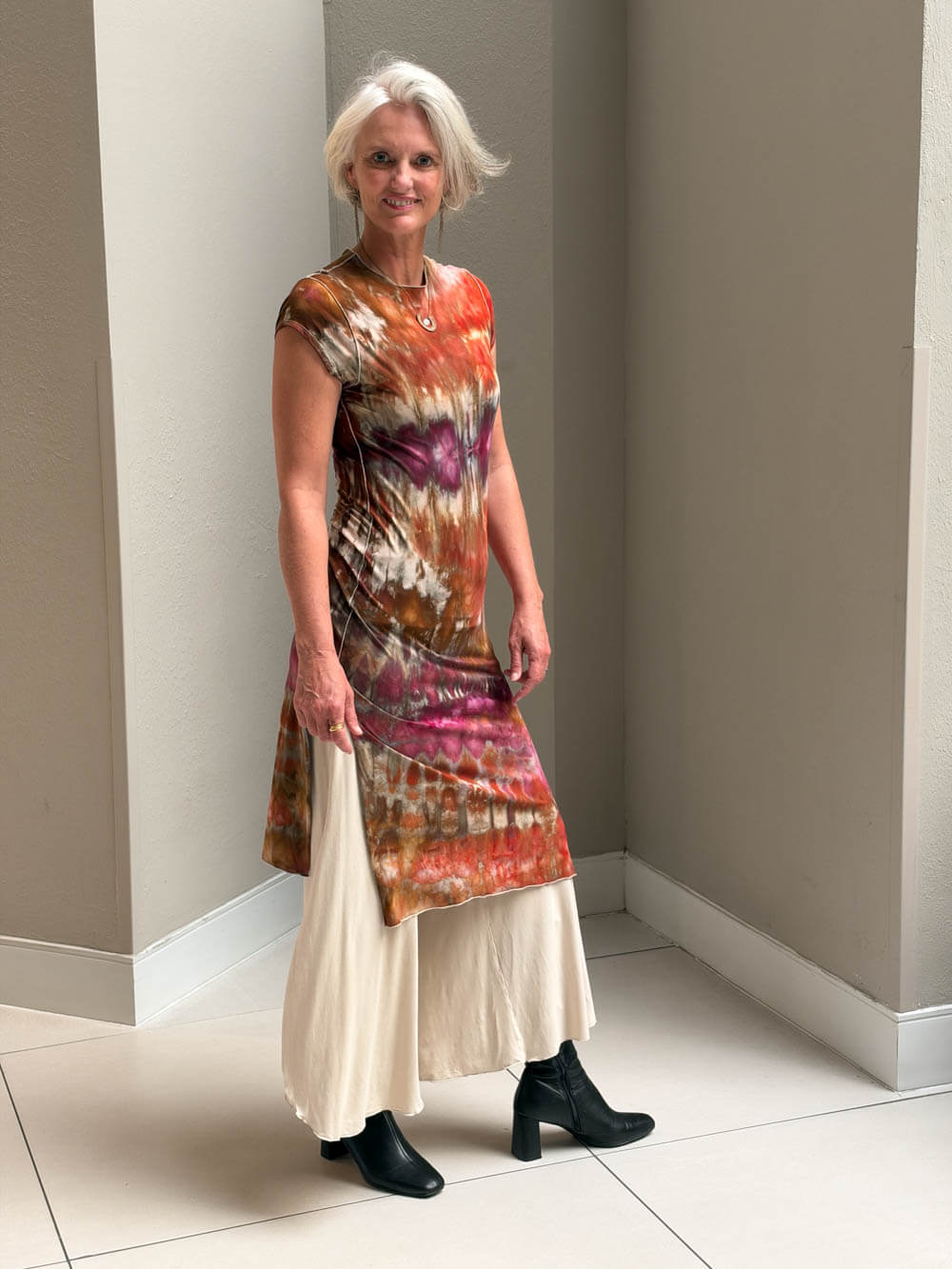 Ice Dyed Cap Sleeve Slit Tunic