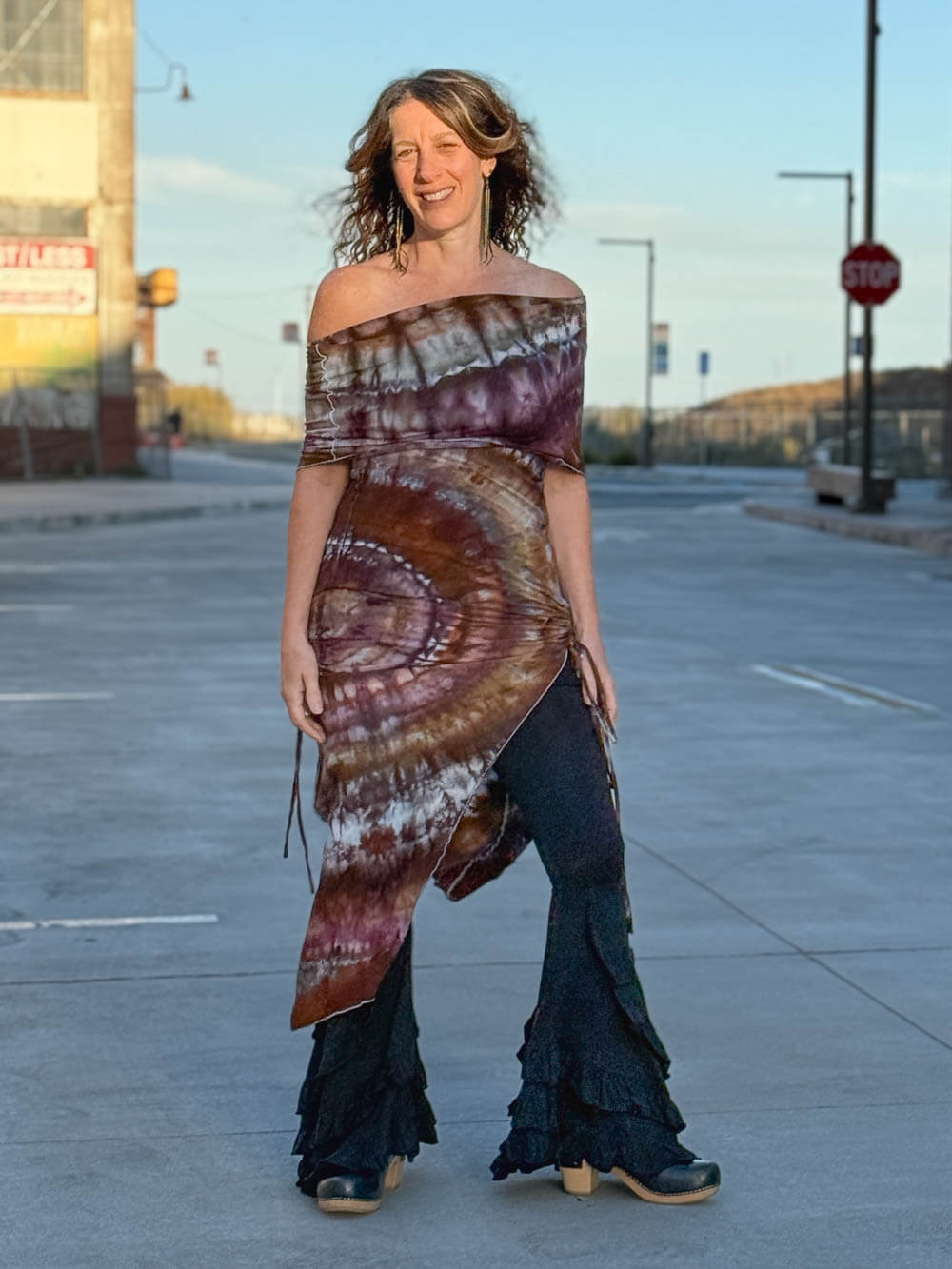 Ice Dye Cowl Ruched Tunic