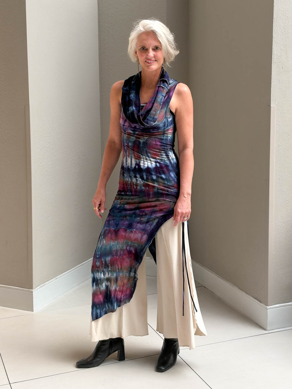 Ice Dye Cowl Ruched Tunic