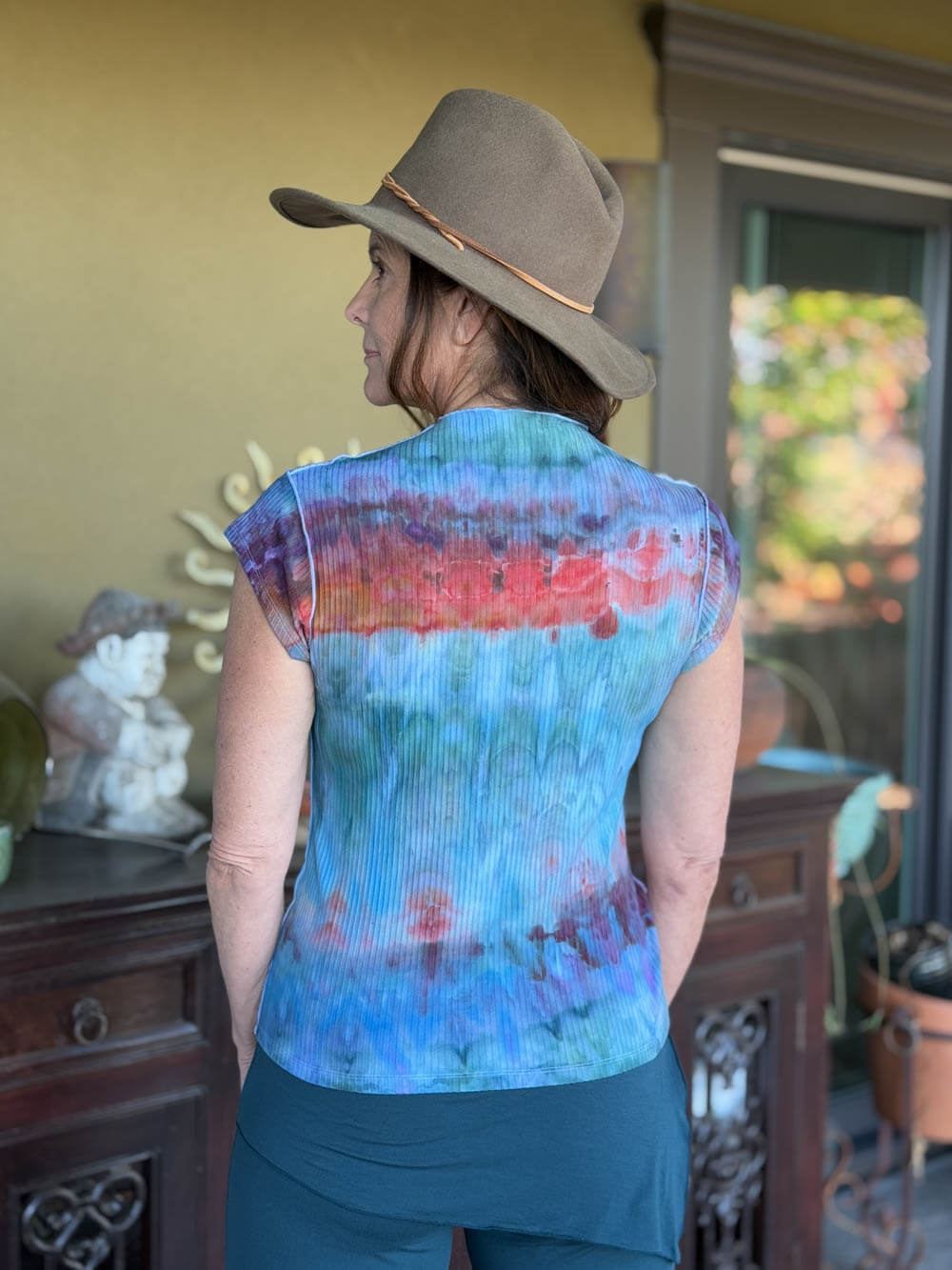 Ice Dye Ribbed Eco Cap Sleeve Mock Top