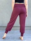 caraucci women's maroon slim fit jogger pants with fold over waistband  #color_wine