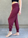caraucci women's maroon slim fit jogger pants with fold over waistband  #color_wine