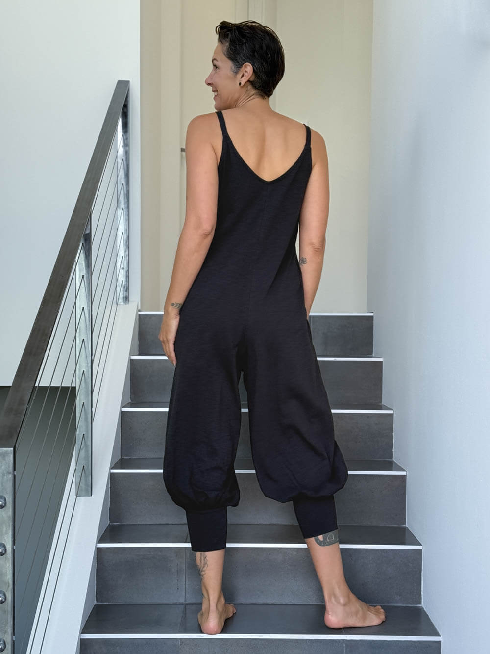  caraucci black cotton one-piece jogger leg jumper #color_black
