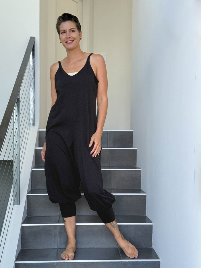  caraucci black cotton one-piece jogger leg jumper #color_black