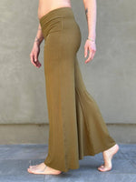 caraucci stretchy gold flare-leg pants #color_brass