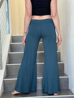 caraucci stretchy teal blue flare-leg pants #color_teal