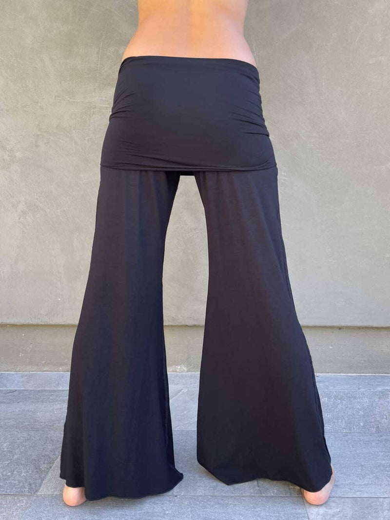 women's natural stretchy rayon jersey skirt-over flow pants #color_black