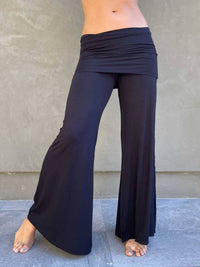 women's natural stretchy rayon jersey skirt-over flow pants #color_black