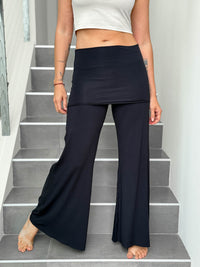 caraucci stretch jersey black skirt-over wide leg flow pants #color_black