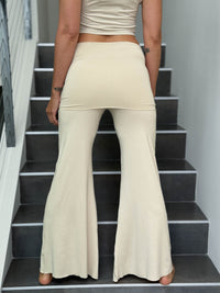 caraucci stretch jersey cream skirt-over wide leg flow pants #color_cream
