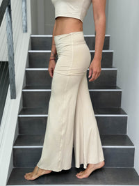 caraucci stretch jersey cream skirt-over wide leg flow pants #color_cream