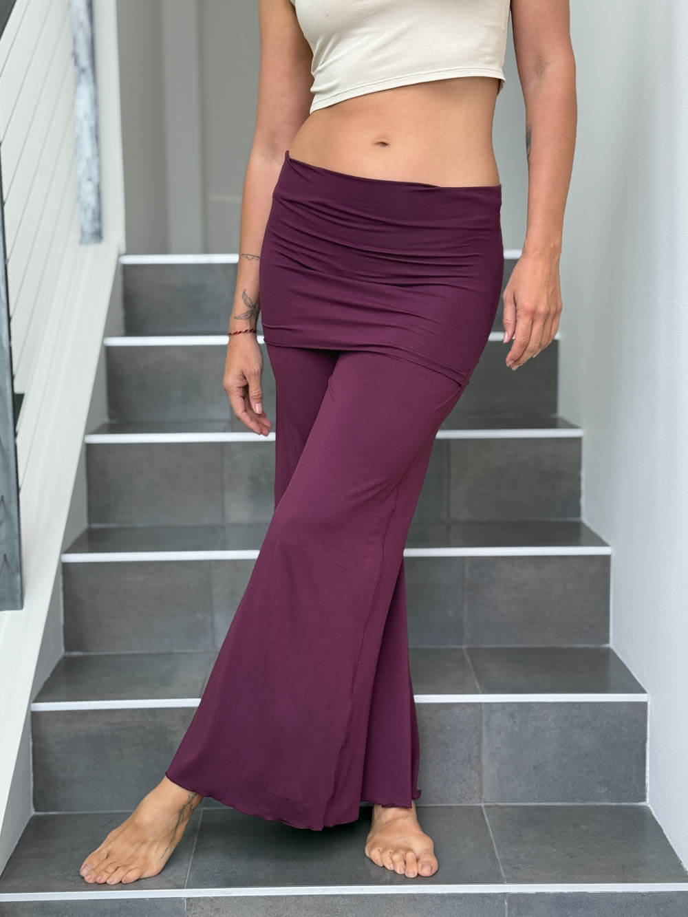 caraucci stretch jersey purple skirt-over wide leg flow pants #color_jam