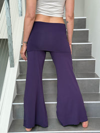 caraucci stretch jersey purple skirt-over wide leg flow pants #color_plum