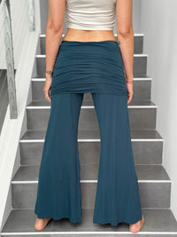 caraucci stretch jersey teal blue skirt-over wide leg flow pants #color_teal
