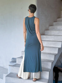 caraucci teal blue sleeveless side slit long tunic or dress #color_teal