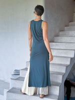 caraucci teal blue sleeveless side slit long tunic or dress #color_teal