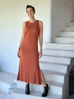 caraucci rust sleeveless side slit long tunic or dress #color_copper