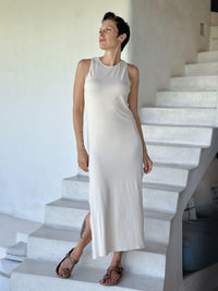 caraucci cream sleeveless side slit long tunic or dress #color_cream