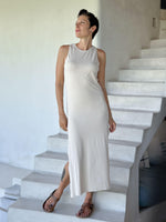 caraucci cream sleeveless side slit long tunic or dress #color_cream