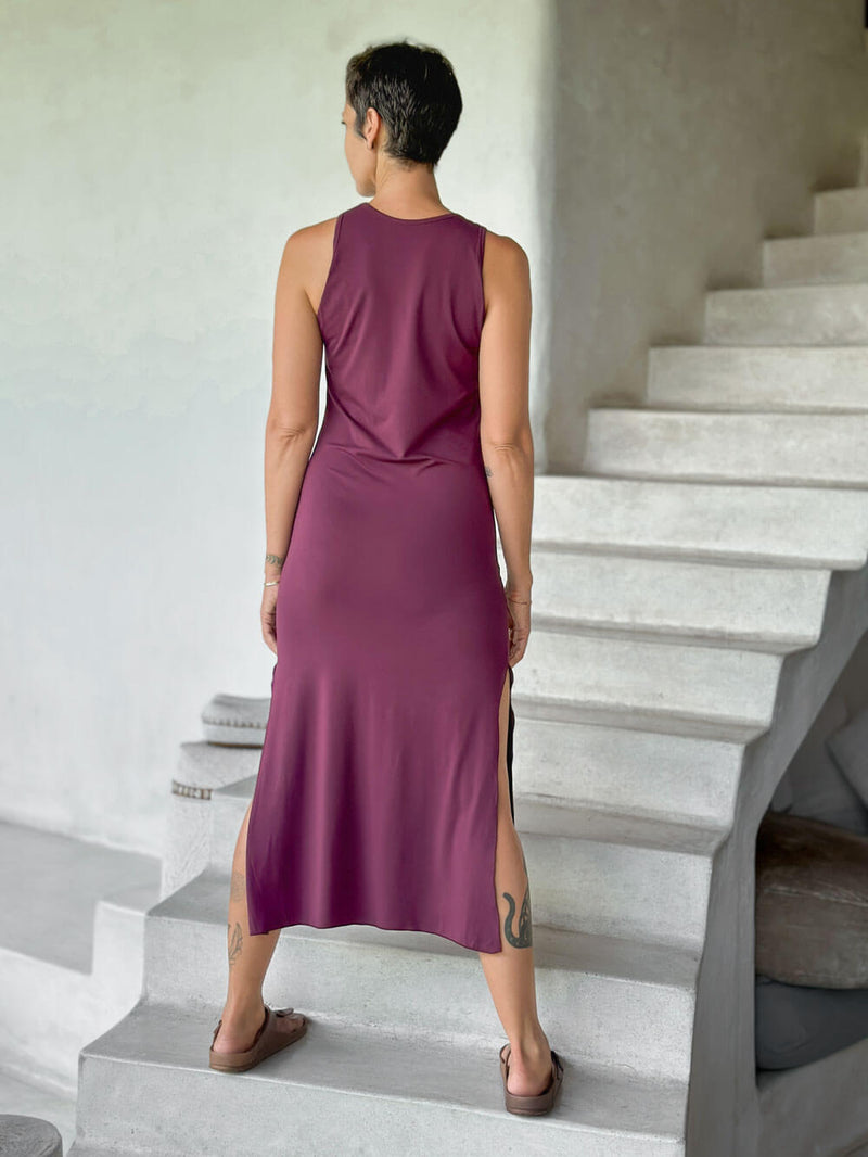 caraucci purple sleeveless side slit long tunic or dress #color_jam