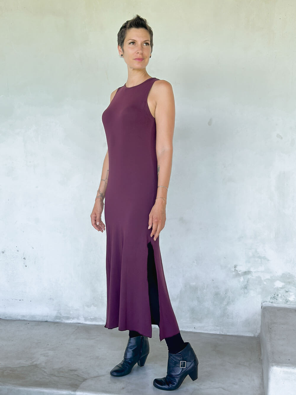 caraucci purple sleeveless side slit long tunic or dress #color_jam