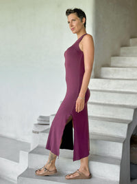 caraucci purple sleeveless side slit long tunic or dress #color_jam