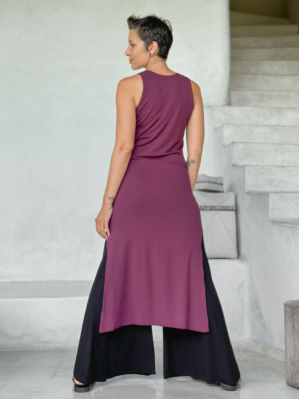 caraucci purple sleeveless side slit long tunic or dress #color_jam