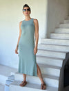 caraucci sage green sleeveless side slit long tunic or dress #color_moss