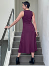 women's plant based rayon jersey stretchy purple v-neck midi dress with raised detailed stitching #color_jam