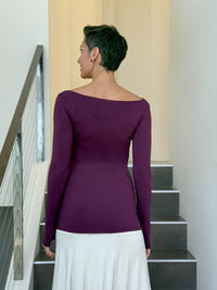 caraucci long sleeve stretchy rayon jersey purple long sleeve boat neck top #color_jam