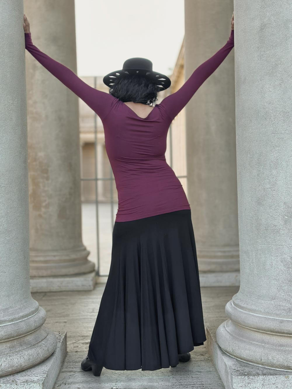 caraucci long sleeve stretchy rayon jersey purple long sleeve boat neck top #color_jam