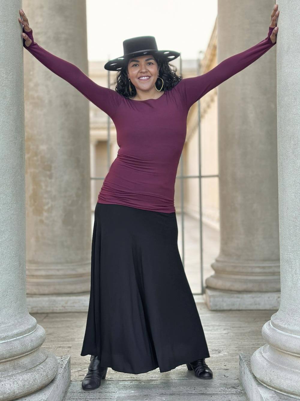 caraucci long sleeve stretchy rayon jersey purple long sleeve boat neck top #color_jam