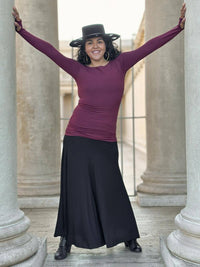 caraucci long sleeve stretchy rayon jersey purple long sleeve boat neck top #color_jam