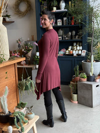 caraucci high neck maroon high neck long sleeve swing tunic with thumbholes #color_wine