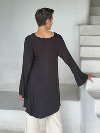 caraucci relaxed fit black long sleeve cowl neck tunic #color_black