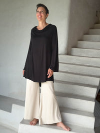 caraucci relaxed fit black long sleeve cowl neck tunic #color_black