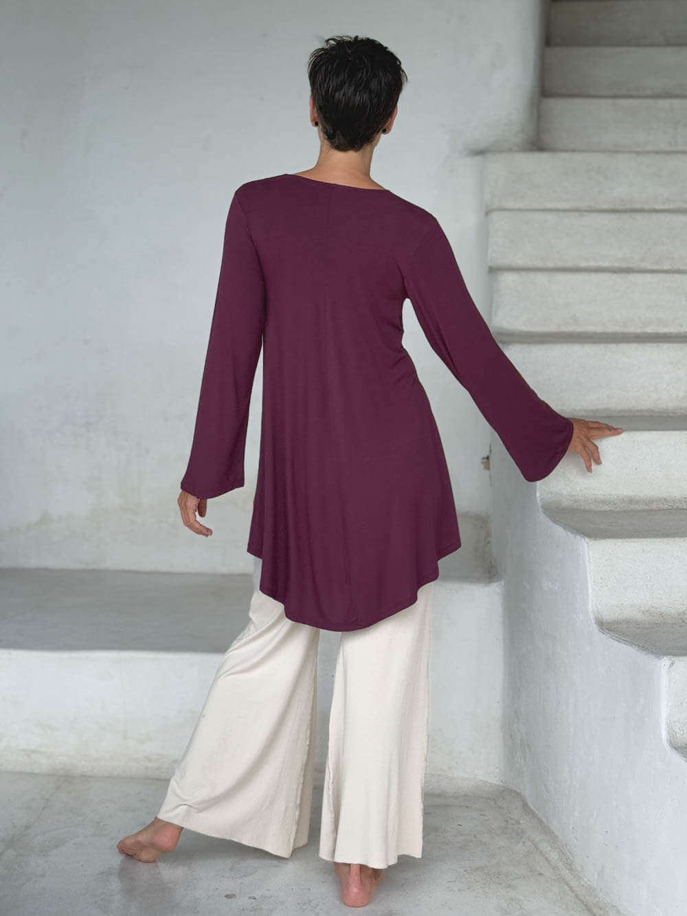 caraucci relaxed fit purple long sleeve cowl neck tunic #color_jam