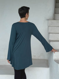 caraucci relaxed fit teal blue long sleeve cowl neck tunic #color_teal