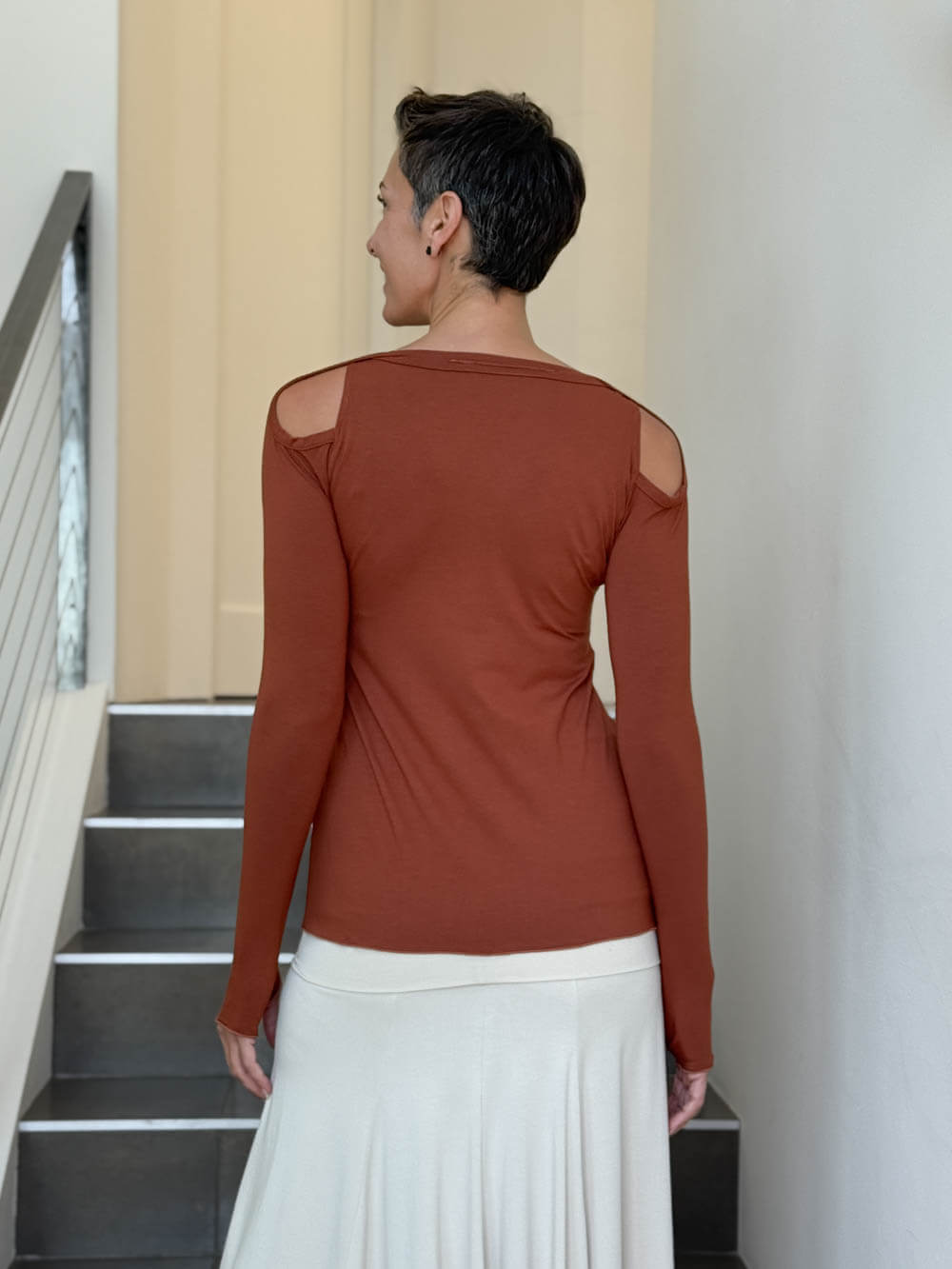 Peekaboo Long Sleeve Top | Women's Cold Shoulder Top | CARAUCCI