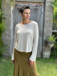 caraucci reversible cream ruched long sleeve top #color_cream