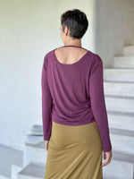 caraucci reversible purple ruched long sleeve top #color_jam