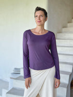 caraucci reversible purple ruched long sleeve top #color_plum