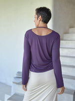 caraucci reversible purple ruched long sleeve top #color_plum
