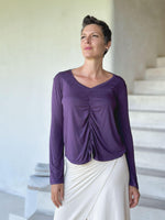 caraucci reversible purple ruched long sleeve top #color_plum