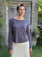 caraucci reversible steel grey ruched long sleeve top #color_steel