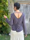 caraucci reversible steel grey ruched long sleeve top #color_steel