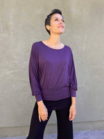 caraucci women's plant-based lightweight rayon jersey purple dolman long sleeve loose fit top #color_plum