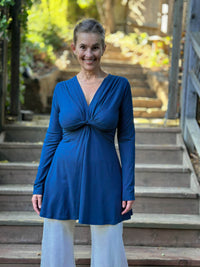 caraucci-long-sleeve-navy-blue-v-neck-tunic-top #color_navy