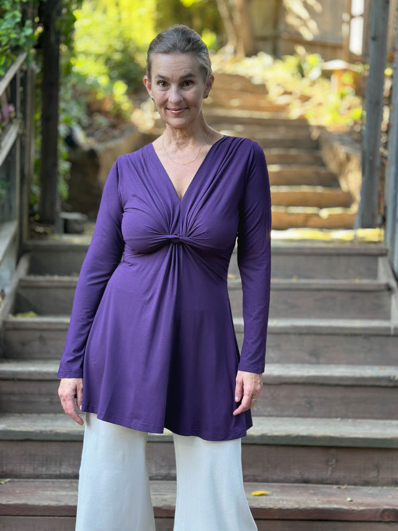 caraucci-long-sleeve-purple-v-neck-tunic-top #color_plum