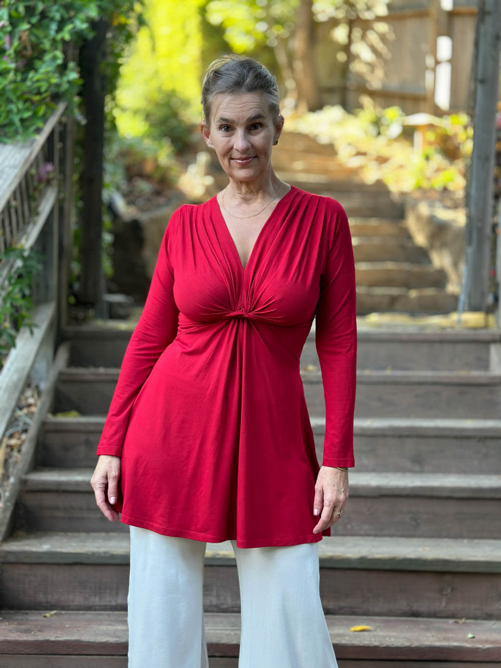 caraucci-long-sleeve-red-v-neck-tunic-top #color_red